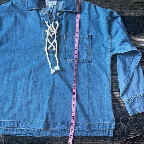 NWT For The Republic Denim Rope Pull Over Long Sleeve Shirt Women’s Small - Picture 9 of 9